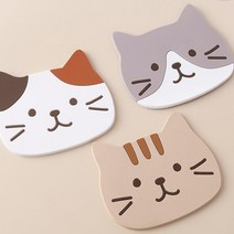 고양이 실리콘 티코스터 실리콘컵받침 컵받침대 종이컵받침 실리콘코스터 캣티코스터, B 베이지고양이