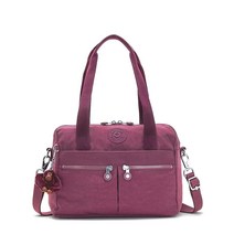 Kipling 여성용 클라라 핸드백 액세서리 정리 탈착식 어깨끈 이중 운반 손잡이 주름 나일론 백 다크 플럼 토널 621157, Dark Plum Tonal
