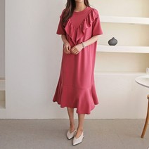 코지 여성 20대 청순한 데일리룩 프릴 라운드 반팔 원피스