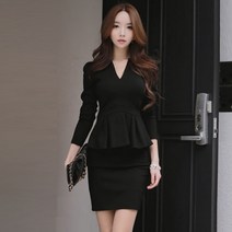 브이넥 미니 원피스 슬림 가을 겨울 하객 프릴 원피스 55-66 블랙