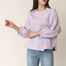 여자 30 40대 미시 연보라 7부 옆트임 라운드 나그랑 허리 밴딩 셔링 봄 티블라우스