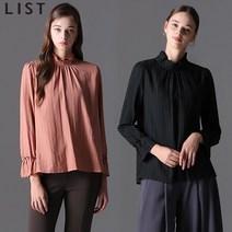 리스트 리스트 프릴 스트라이프 블라우스