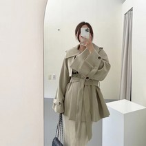 [레티고] 루즈핏 언발란스 벨트 트렌치 자켓 코트