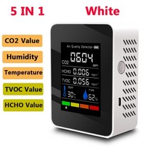 복합가스측정기 휴대용 유해가스 일산화탄소 가스농도 산소농도 감지기 화재감지 질식 N2 공기 감시자 이산화탄소 이산화탄소 온실 창고 공기 질 온도 습도 감시자 빠른 측정 미터, 5 in 1 흰색