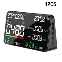 공기질측정기 미세먼지 산소농도 가스누출 5 in1 tvoc hcho co2 감지기 온도 습도 모니터 이산화탄소 경보 대기 질 측정기, 검은색