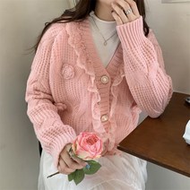 로브 도톰 루즈핏 캐주얼 격자 빈티지 두꺼운니트가디건 언발란스 레이어드 패턴 자수