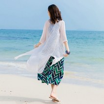 레이스 제주도 여름 태교 풀빌라 바닷가 민소매 비치웨어 드레스 커버업 휴양지 바캉스룩, L, 흰색