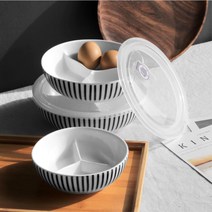 저장날짜설정 반찬위생보관 3칸 나눔접시 반찬그릇 3칸접시, 포인트라인 특대 1p