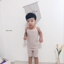 쏭스베이비 브라운체크끈나시싱글스판 유아내의 아동내의 유아실내복 아동실내복 7부내의 신생아내의 베이비페어 유아동복 반팔 5부 반팔슈트