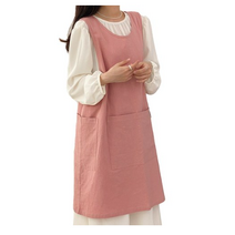 한스데이 단추형 트임 린넨 앞치마, 핑크, 2개