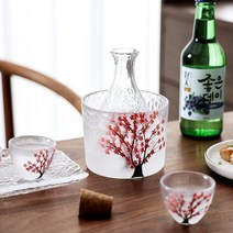 사쿠라 유리 청주포트 청주잔 술도구세트 가정용술주전자 한입컵 작은술잔 술잔, 벚꽃나무[1포트 2컵+온주독]