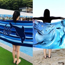 엑스오토 커플 비치타올 일반형+특대형 세트, 신나는고래, 1세트