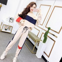 예쁜 배색 느낌 얇은 캐쥬얼 여성 트레이닝복 세트