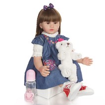 [브리튼] 24인치 리본돌 Baby Doll Like Real Alive 크기 유아 소녀, [01] 60cm, [02] brown eyes