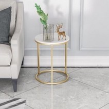 마블 골드 대리석 침대 옆 협탁 사이드 테이블 미니, 지름40x높이70{골드}
