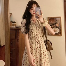 개화기의상 개화기 레트로 경성의복 복고풍 원피스 드레스 여성 한국어 달콤한 스타일 꽃 무늬 v 넥 요정 여가 소녀들 귀여운 주름진 가장자리 모든 경기 대초원 세련된 복부 우아한