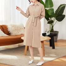 디어로라 여성용 코튼린넨 롱트임 셔츠원피스