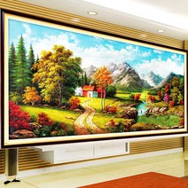 실십자수 도안 세트 풍경 집 시골 가을 봄 꽃 자연 고급 큰사이즈 대형, 면사 148x70cm 세 가닥 자수