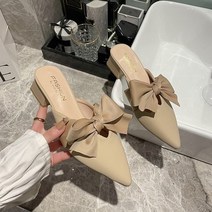 나루니 여성뮬 뮬 뮬러 뾰족코 포인티드토 스틸레토 리본 빅리본 왕리본 봄 여름 가을 4cm 4cm굽