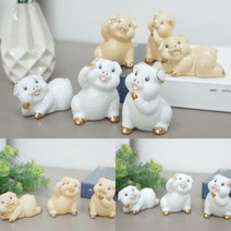 귀여운 돼지 3형제 베이지 선반인형 도자기인형 돼지모형 집들이선물 선반인형 가게개업선물