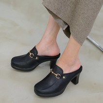 런슈즈 국내제작 여성 가보시 키높이 통굽 체인 뮬로퍼 블로퍼힐 8cm