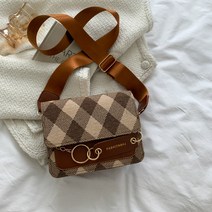 2022신모델 바둑판 격자 여자 크로스백, 갈색