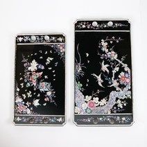다소반 고급 나전칠기 자개 쟁반 트레이 손잡이형 옻칠 홈카페 식사 답례품 선물, 블랙