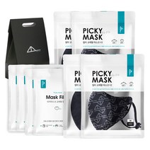 피키마스크V2 필터교체형 패션마스크, 패밀리세트(블랙M2+그레이M2+필터4)