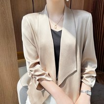 아나운서 여성 자켓 앞지퍼 가을 아세테이트 새틴 흰색 작은 양복 가디건 여름 얇은