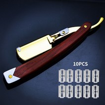 면도날 양날면도날 면도기 레드우드 핸들 스트레이트 남성용 얼굴 면도 및 제모 수동 접이식 칼, 금 1
