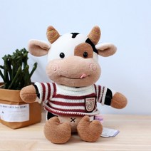 PKTOYS 귀여운 오가닉 송아지 소 애착 인형 카우 봉제 소 인형 크리스마스 선물, 대학 붉은 줄무늬 암소, 40cm