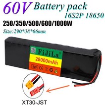 전동킥보드 배터리 60V 16S2P 28Ah 18650 리튬 이온 팩 67.2V 28000mAh Ebike 전기 자전거 스쿠터 BMS 1000w, Black