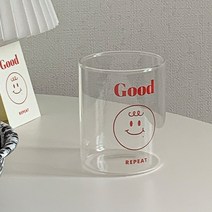 빈티지 레드 레터링 프린트 손잡이 투명 유리 컵, 05. 굿스마일