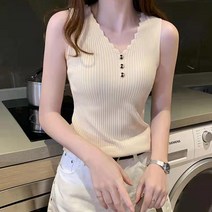 이노뱅크 단추 브이넥 골지 나시티 민소매 티셔츠 INO293A