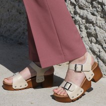 슈벨 통굽 키높이 청키힐 벨크로 스트랩 샌들 우드