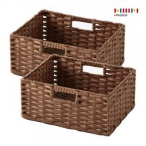 한샘 2개 볼드 라탄 패턴 바스켓 (중), 1.볼드 라탄 바스켓_브라운(중) 2개