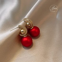 레드 이어링 여리본 진주 귀걸이 분위기 크리스마스 귀걸이 새해 귀걸이