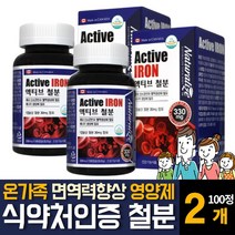 철분 영양제 액티브 마그네슘 함유 피로회복 면역력 기능개선 향상 임산부 임신 여성 여자 주부 출산후 신생아 어린이 돌아기 아이 유아 키즈 초중고등학생 청소년 노인 보충제 추천, 100캡슐 2개