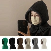 빅사이즈 얼큰이 바라클라바 니트 후드 넥워머 머플러 방한모자 여성겨울모자, 블랙