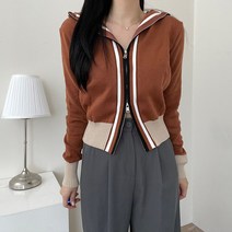 VANANA2 여성 데일리룩 배색 투웨이 캐주얼 니트 후드 집업 가디건