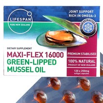 라이프스팬 뉴질랜드 초록입홍합 오일 MAXI-FLEX 16000 120캡슐 초록잎홍합추출물 청푸른녹색입 그린머슬 MUSSEL 직구, 120정, 1개