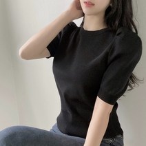 비비미미 (긴팔/반팔선택) 데일리 퍼프 라운드 반팔 니트 티셔츠 3color 봄 겨울