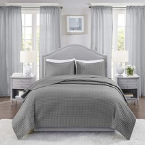 Comfort Spaces 키에나 퀼팅 이불 세트 고급스러운 양면 스티치 디자인 사계절용 경량 침대보 베드 스프레드 침구 같은 디자인의 베개 커버 풀 및 퀸 사이즈, Charcoal Grey_Full/Queen(90 x9