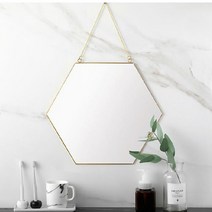 거울맛집!! 인테리어거울 3사이즈 택1 육각거울 벽걸이스트랩 골드프레임 골드거울 거울소품 감성소품 집꾸미기 소품거울 카페거울 벽걸이거울, 소