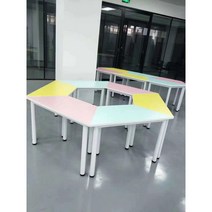 다각형 5변 그룹 초중학생 합치 원목 6변 마름모 창의 조합 퍼즐 의자 회의 책상과 레슨 상담모둠 활동 테이블 사다리꼴, 단층. 140*70