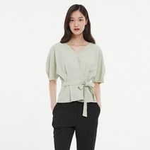 V넥 허리턱 벨티드 블라우스
