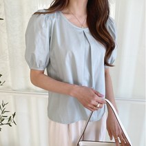 기타브랜드 네쥬 여성 봄 여름 라운드 퍼프 파스텔 예쁜 블라우스