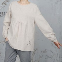 여성 미니꽃 자수 내추럴 코튼 블라우스
