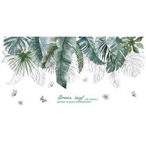 열대 잎 벽 스티커 DIY 녹색 식물 벽화 데칼 거실 주방 홈 도어 장식, 02 leaves sticker2