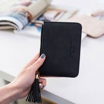 [DL] 고급 스웨이드 여성 사각 테슬 카드지갑 미니지갑 지퍼지갑